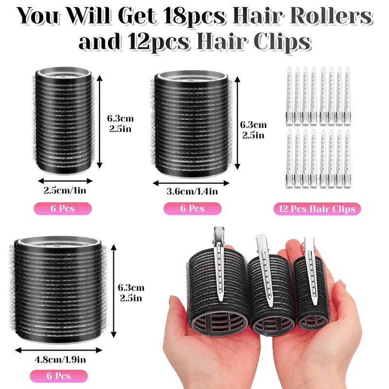 Rollers Hair Curlers 30Pcs Set with 3 Sizes (6 Large,