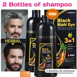 Meidu 2 Bottles of Black Hair Dye Shampoo  3 in 1 +100% Grey Coverage ⭐️⭐️⭐️⭐️⭐️