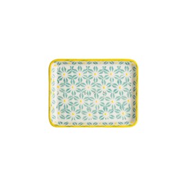 Tranquillo Large Rectangular Ceramic Soap Dish Tray with Retro Pattern Rectangular with Holes for Water Drainage 13 x 10 x 2 cm