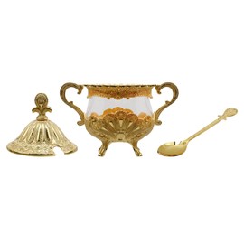 Tsnamay 6.1" Sugar Bowl with Lid and Spoon for Kitchen Coffee Bar and Wedding Party,Sugar Container for Sugar Cube and Powder Sugar,Salt Server,Gold