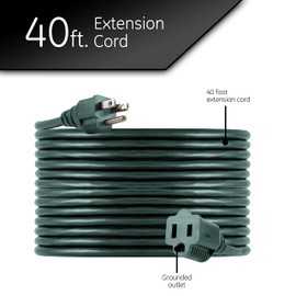 UltraPro Outdoor Extension Cord, 40 Ft, Heavy Duty Extension Cord, Double Insulated, Grounded, 16 Gauge, 3 Prong Extension Cords, General Purpose Long Extension Cord, UL Listed, Green, 55006