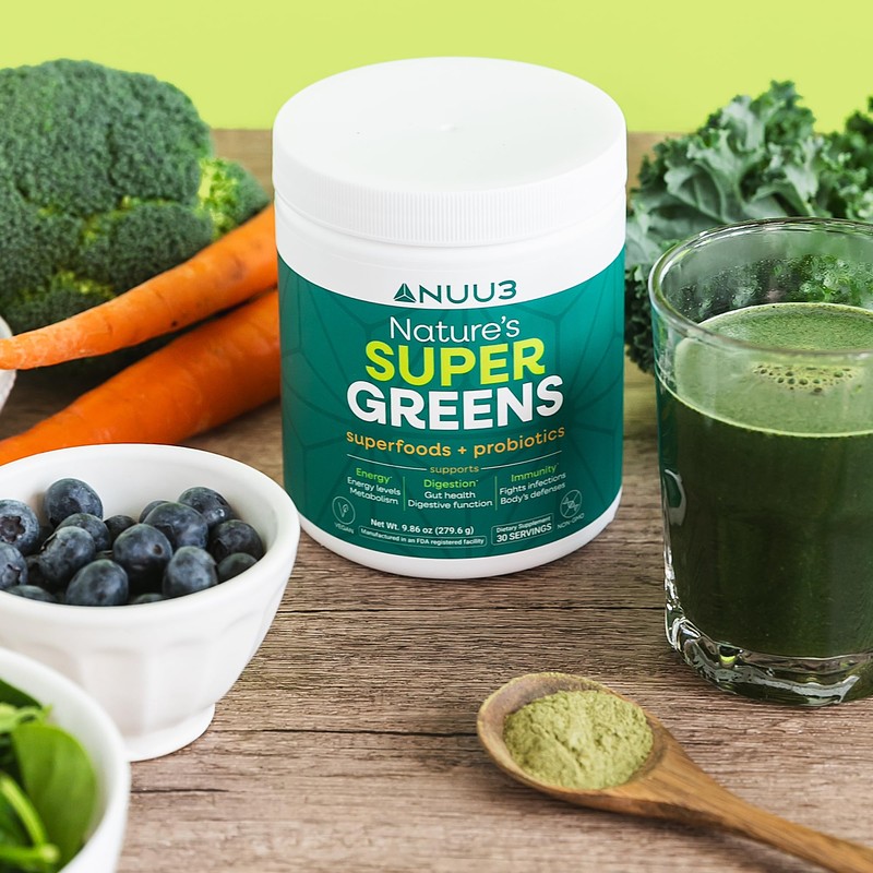 NUU3 Super Greens Superfoods + Probiotics - Immune Support, Improved