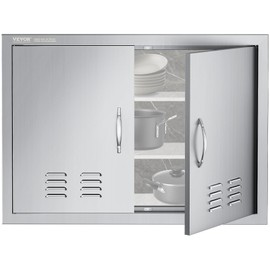 VEVOR Outdoor Kitchen Doors, 30W x 21H Inch, 304 Stainless Steel Double Doors with Vents, BBQ Access Door with 2 Detachable Handles, for BBQ Island