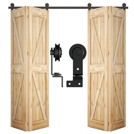 CCJH 8FT/96'' Bi-Folding Sliding Barn Door Hardware Kit Heavy Duty for 4 Doors[Hardware Kit Only, No Door ]