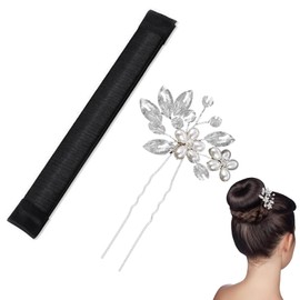 RTRTGS Magic Hair Bun Maker French Twist Comes with a Silver Simple Bridal Crystal Wedding Hair Pins, Hair Bun Maker Magic Hairstyle Aid Bun Band for Women Children Bun Hair Accessories