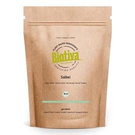 Organic Sage Tea 100 g - Real Sage - Medicinal Plant 2023 - Salvia Officinalis - Ruled - No Additives - Bottled in Germany - Vegan - Biotiva