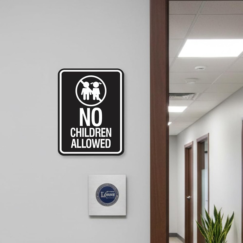 Signs ByLITA Portrait Round No Children Allowed Sign (Black) -
