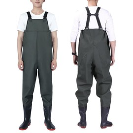 PVC Fishing Chest Waders for Men with Boots, Waterproof Bootfoot Waders, Waders with Boot Hanger for Men Women (Green, M10/W12)