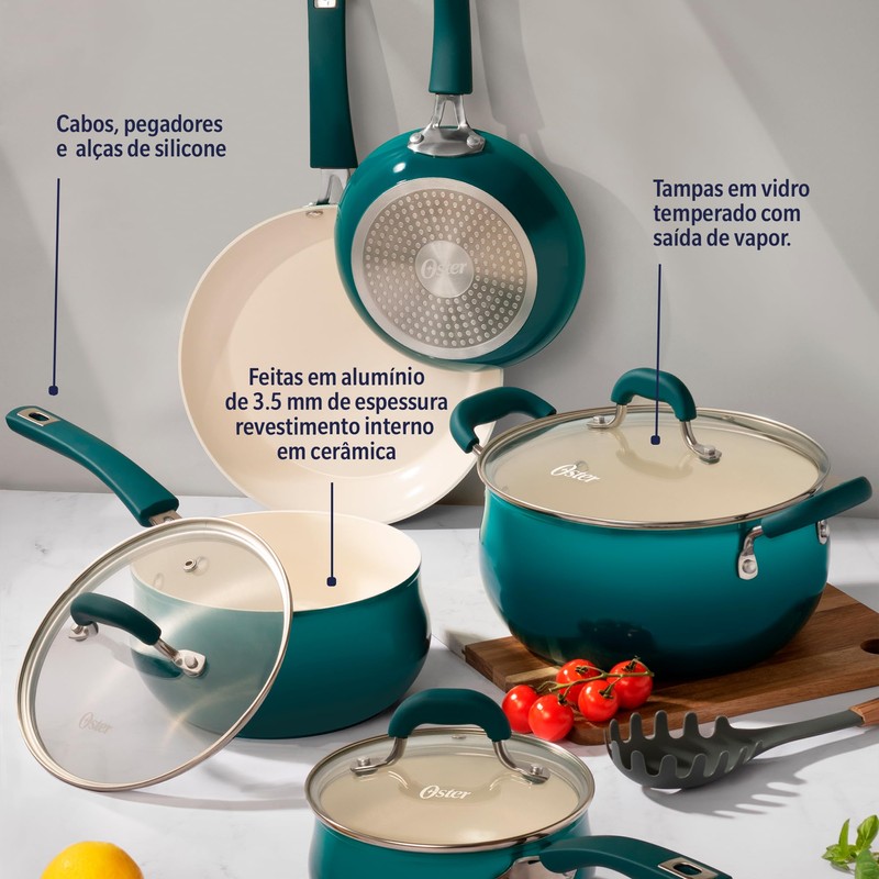 Oster Corbett 8 pc Gradient Teal Forged Aluminum Cookware Set