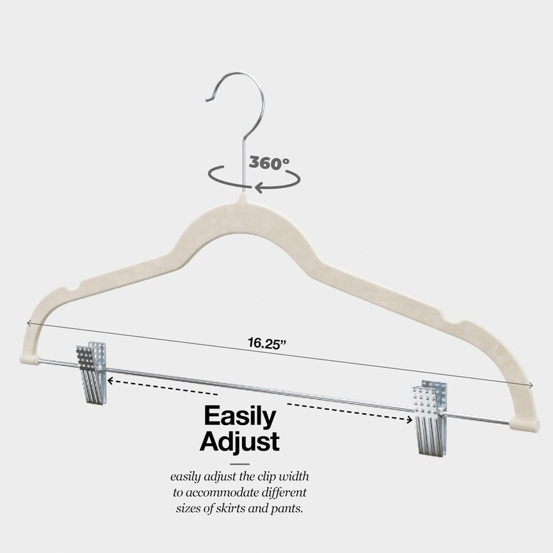 Home-it 10 Pack Velvet Hangers with Clips - Ivory Pants