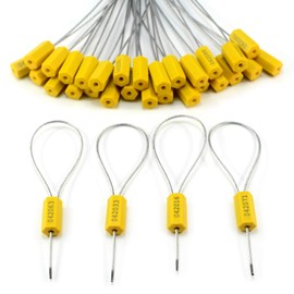 50pcs Numbered Security Cable Seals Tamper Proof Steel Wire Cable Tags Pull-Tite Trailer Seals Cable Ties-Strap (Yellow)