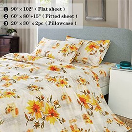 JSD Juego de sábanas con Estampado Floral Amarillo, tamaño King, 4 Piezas de Microfibra cepillada Suave con Bolsillo Profundo                         