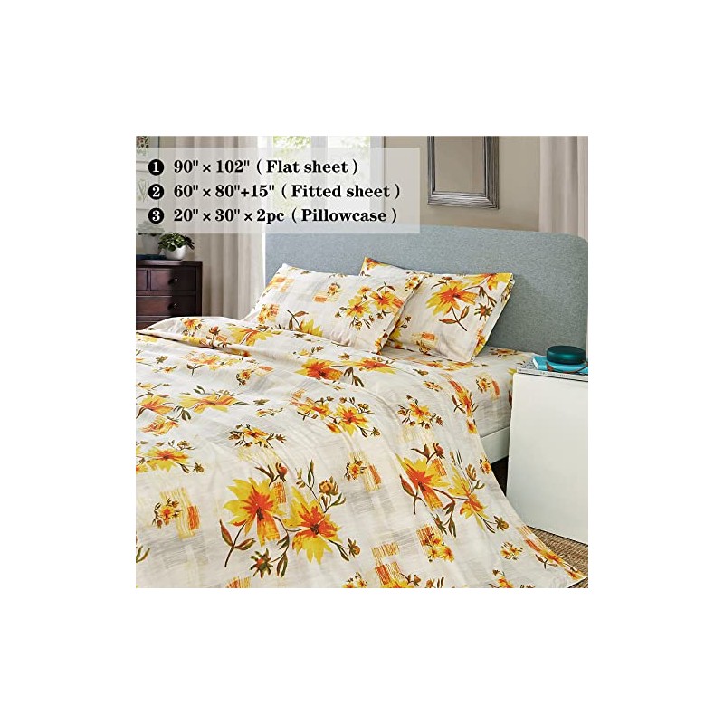 JSD Juego de sábanas con Estampado Floral Amarillo, tamaño King,
