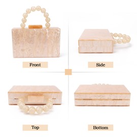 KUANG! Women Acrylic Clutch Purse Evening Bag Marbling Handbags Crossbody Bag with Pearl Chain for Banquet Party