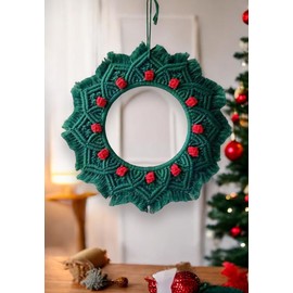 MadeTerra S Macrame Christmas Wreath Decoration, Macrame Wall Hanging - Holiday Boho Decor, Farmhouse Wreath, Christmas Art, Woven Wall