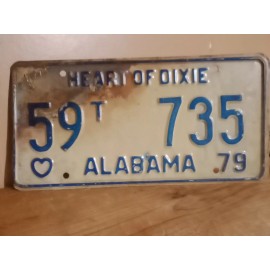 1979 ALABAMA LICENSE PLATE HEART OF DIXIE. VINTAGE AUTO TAG