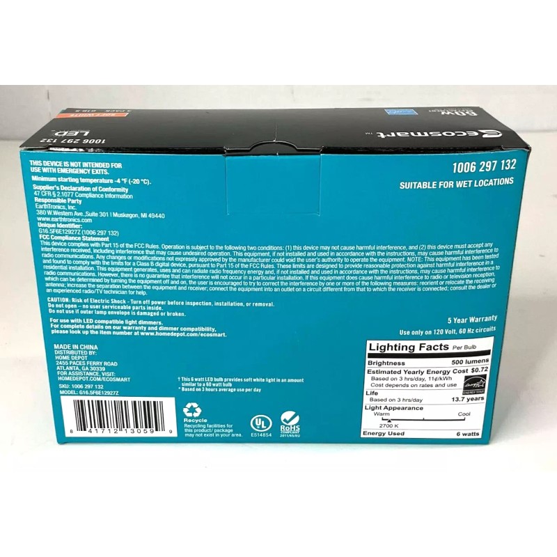 Eco-Smart Ecosmart 60w Replcement LED 3 Pack G16.5 Candelabra Base