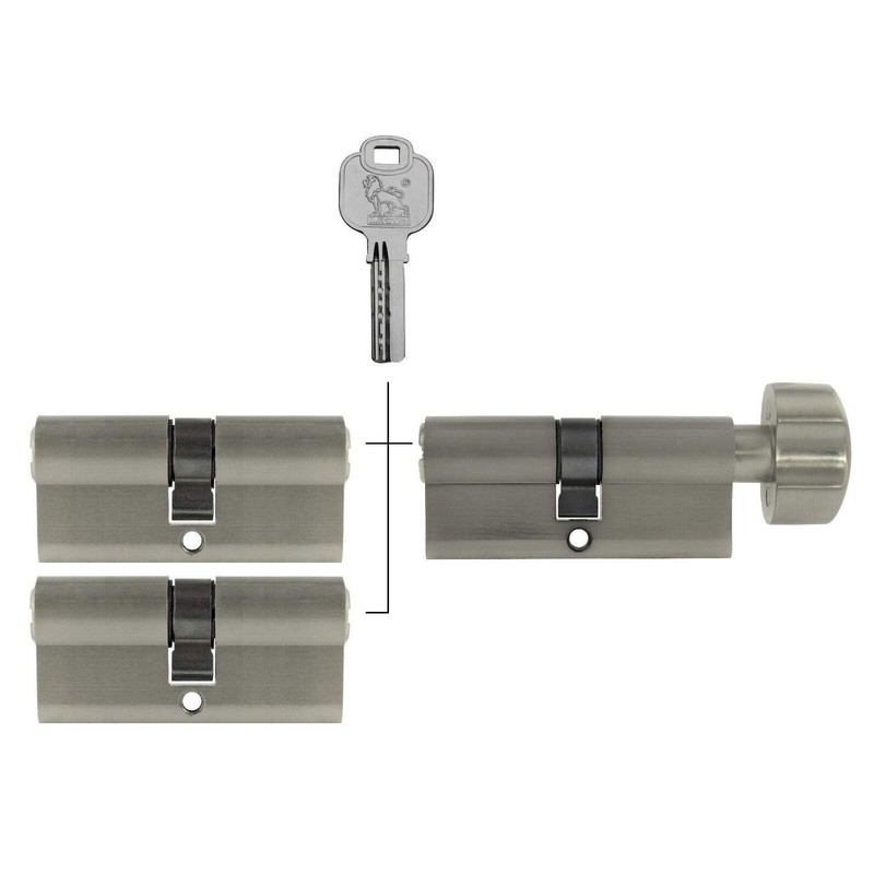 3x Door Cylinder Lock 60 mm 30/30 mm Simultaneous Locking