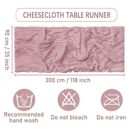 Pink Cheesecloth Table Runner, 35x120 Inch Boho Table Decoration Wedding Table Runner Transparent Bridal Shower Baby Shower Christmas Thanksgiving Party Decoration (12 Packs)