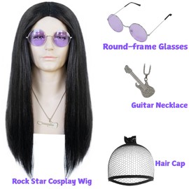 ESUNO Black Rocker Wig Long Black Wig Rock Star Costumes Men Punk Wigs Men