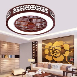 Ceiling Fan LED Ceiling Lamp Wood LED Ceiling Fan Lamp Modern 3Speed 3-Color Fixtures Wood Dimmable 64W with Remote Control for Bedroom, Living Room