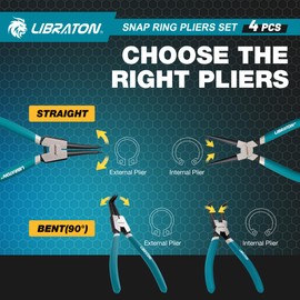 LIBRATON Snap Ring Pliers Set, 170 mm Circlip Pliers, Straight Internal and External Marine Ring Pliers, Spring Loaded for Circlips, Hoses, Seals, Includes Storage Case