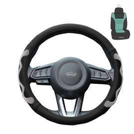 FH Group Universal Leather and Silicone Anti-Slip Grip Car Steering Wheel Cover with Gift – Universal Fit for Cars Trucks & SUVs (Gray) FH2010