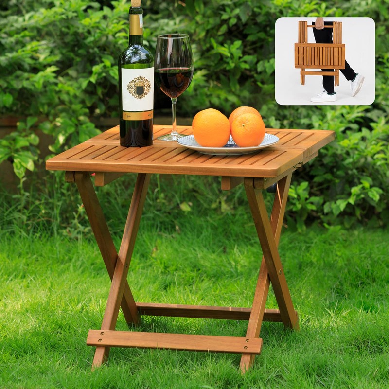 Idzo Mira Acacia Wood Folding Bistro Side Table Outdoor, 19.5