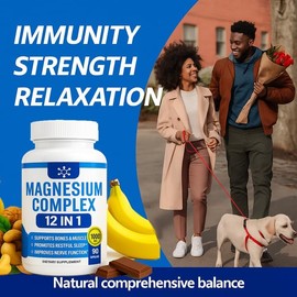 Magnesium Complex Supplement 1000mg – 12-in-1 Formula with Glycinate, Citrate, Malate & Taurate – Easy Absorption, Energy & Bone Support – Vegan, Non-GMO, 90 Capsules