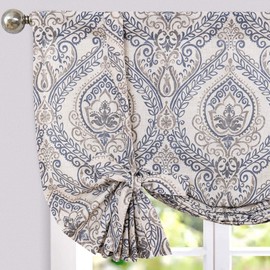 jinchan Faux Linen Kitchen Tie up Valance for Windows 45 Inch Farmhouse Window Valance for Bathroom Light Blocking Rod Pocket Country Rustic Small Window Curtains Drapes 1 Panel Blue on Beige