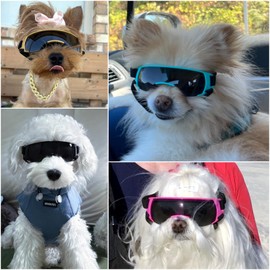 ENJOYING Dog Sunglasses Small Breed, Anti-UV Puppy Goggles for Small Dogs, Windproof Outdoor Dog Eye Protection for Driving Biking, Adjustable Head Straps, Cute Blue
