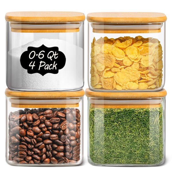 Glass Storage Jars with Bamboo Lid,Airtight Kitchen Canisters for Baking,