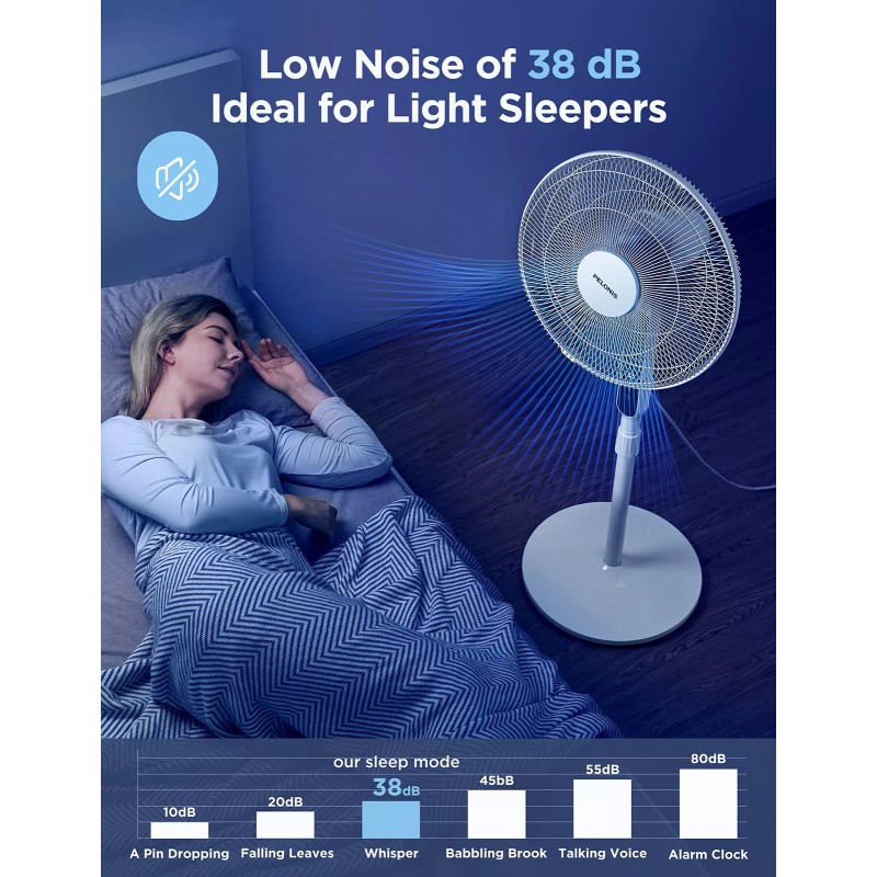 PELONIS 16" Oscillating Pedestal Stand Up Fan | Adjustable Height