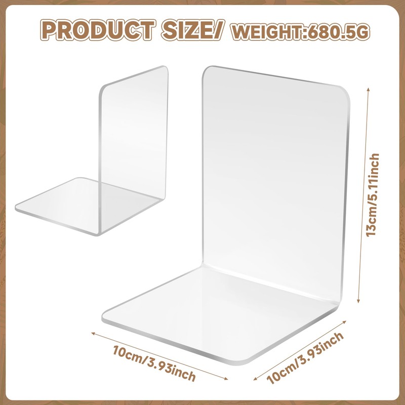 NIZEAMI 8 Pcs Clear Acrylic Bookends Non-Slip Book Ends for