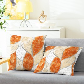 CaliTime Throw Pillow Covers Decorative 18 X 18 Inches Pack of 2 Cozy Fleece Watercolor Vibrant Leaves Cushion Cases for Couch Bed Sofa Farmhouse Decoration Burnt Orange