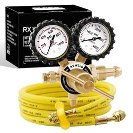 RX WELD Nitrogen Regulator with 0-1000 PSI CGA580 Inlet, Delivery Pressure Equipment Brass Inlet Outlet Connection Gauges with Refrigeration Hose