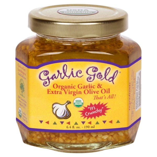 Garlic Gold, USDA Organic Toasted Crunchy Garlic Granules in Extra-Virgin Olive Oil – Soy Free, Sodium Free, Keto, Vegan, Paleo (Glass Jar – 6.4 Ounces)