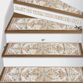 Pauwer Carpet Stair Treads for Wooden Steps Indoor 15 Pack 8" X 30" Peel and Stick Stair Treads Non Slip Staircase Step Treads Reusable Stair Runner Rugs for Dogs, Kids and Elders