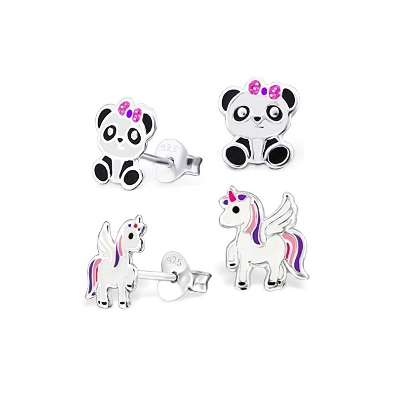 2 Pairs of Stud Earrings Set Girls 925 Silver with