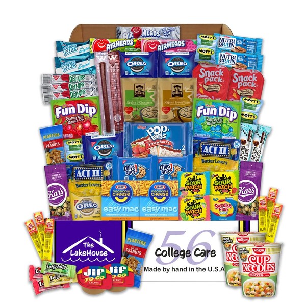 College Care Package for Guys Girls - 56 Count Snack Box Variety Pack - Care Packages for College Students - Dorm Snacks - College Dorm Room Essentials - College Food - Gift Basket from The LakeHouse