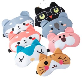 Forieru 7pcs Cartoon Eye Mask Children's Sleep Eye Mask Soft and Lightweight Eye Mask Funny Animal Cat Eye Mask Suitable for Girls, Boys and Adults to Protect Their Eyes
