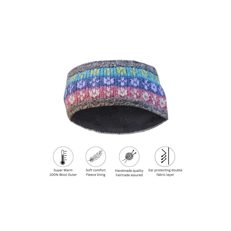 Pachamama Women Wool Ear Warmer Headband Fleece Lined Handknitted Pastel