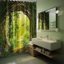 Sonbraux Forest Shower Curtains for Bathroom Green Nature 3D Garden Outdoor Wet Room Shower Curtain, Washable, Waterproof, Cloth Fabric, 180 x 180cm