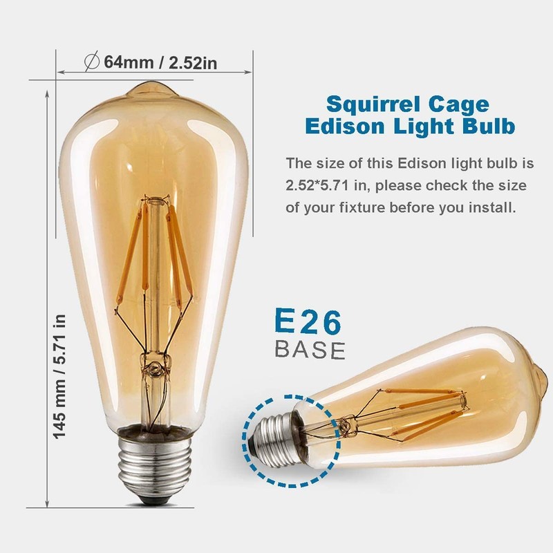 LUXON LED Edison Bulbs,Dimmable Amber Glass,Warm White 2700K,4W(40W Equivalent) Antique