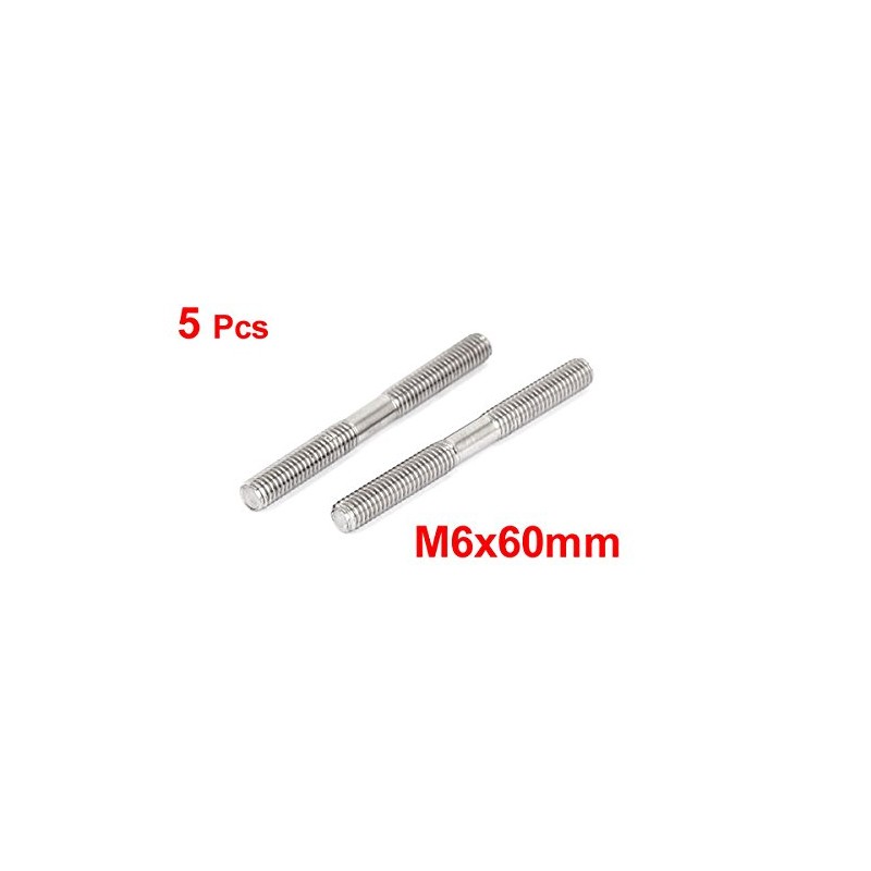 sourcing map M6x60mm 304 Stainless Steel Double End Threaded Stud