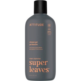 ATTITUDE Men's Shower Gel & Body Wash – Made in Canada – 98% Natural Origin Ingredients – Paraben & Phthalate Free – EWG Verified – Hydrating Cleanse with Patchouli & Bourbon Scent – 415 mL
