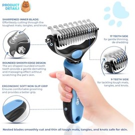 Rastrillo de capa inferior para perros y gatos, peine de desmontaje con dientes de acero inoxidable extra anchos de doble cara para desenredar,