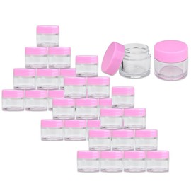Beauticom® High-Graded Quality 7 Grams/7 ML (Quantity: 48 Packs) Thick Wall Clear Plastic LEAK-PROOF Jars Container with PINK Lids for Cosmetic, Lip Balm, Lip Gloss, Creams, Lotions, Liquids