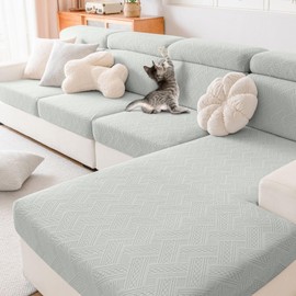 hyha Waterproof Couch Cushion Covers for Sectional Sofa, Sofa Slipcover Washable, Sectional Chaise Lounge Couch Covers L Shape for Pets with Elastic Bottom(Chaise, Light Grey)