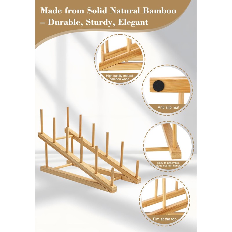 5 PCS Bamboo Tiered Display Stand – Plate Stands for